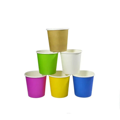 Perfect for espresso, desserts, or tastings—these 4oz solid color paper cups are stylish, sturdy, and disposable for quick clean-up.