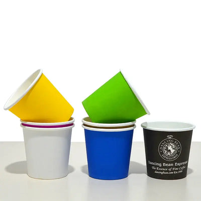 Perfect for espresso, desserts, or tastings—these 4oz solid color paper cups are stylish, sturdy, and disposable for quick clean-up.