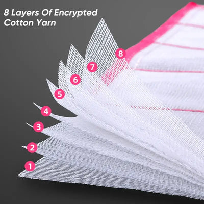 8 layers of encrypted cotton yarn showcasing texture and absorbency of the reusable kitchen towels.