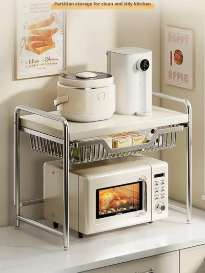 Maximize your kitchen space with this sturdy, multi-layer shelf. Perfect for your microwave, rice cooker, and everyday utensils.