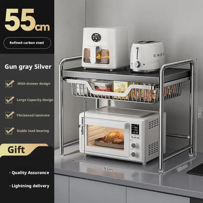 Maximize your kitchen space with this sturdy, multi-layer shelf. Perfect for your microwave, rice cooker, and everyday utensils.