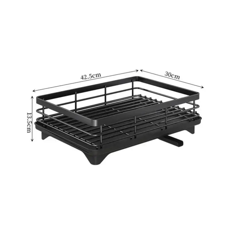 Adjustable carbon steel dish drying rack with utensil holder
