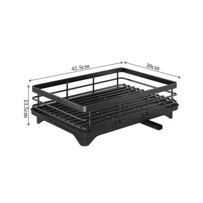 Adjustable carbon steel dish drying rack with utensil holder
