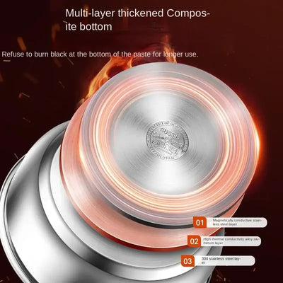 Crafted from 304 stainless steel, this thickened soup pot is non-stick, durable, and perfect for all stovetops—including induction and gas.