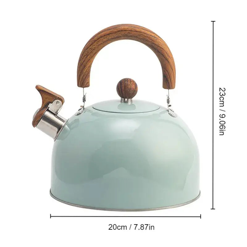 Sleek and durable, this 2.5/3L stainless steel kettle features a loud whistle, thickened base, and is compatible with gas and induction cookers.