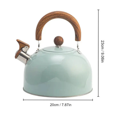 Sleek and durable, this 2.5/3L stainless steel kettle features a loud whistle, thickened base, and is compatible with gas and induction cookers.