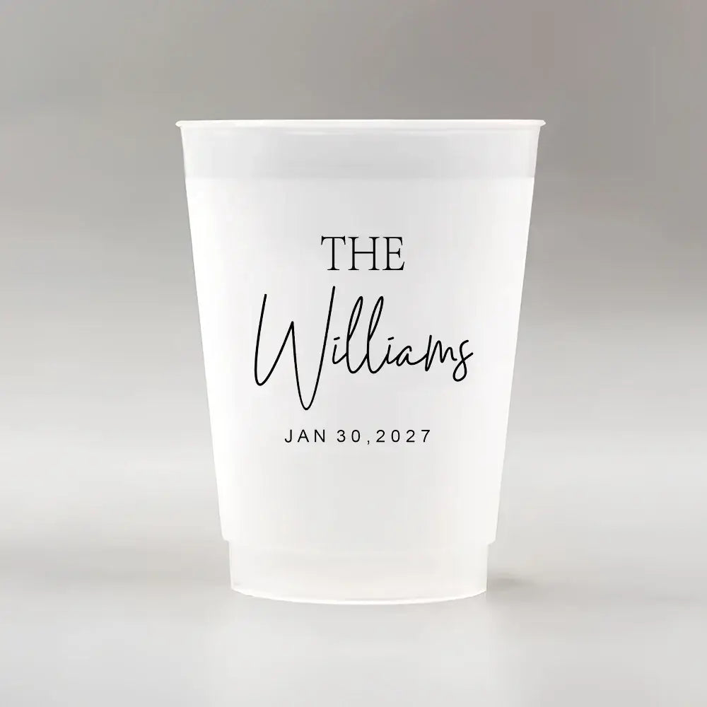 Make your big day unforgettable with our 12oz frosted plastic cups—customized with names, dates, or quotes for the perfect personal touch.