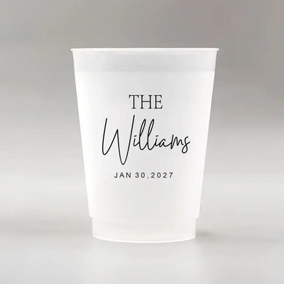 Make your big day unforgettable with our 12oz frosted plastic cups—customized with names, dates, or quotes for the perfect personal touch.