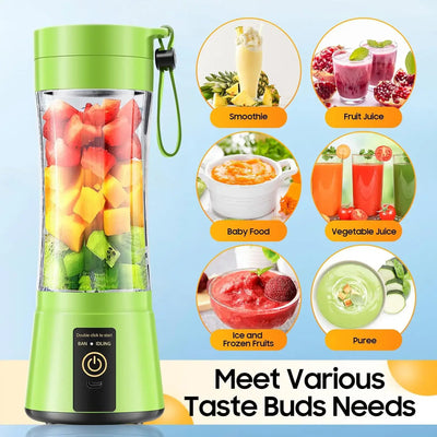 Blend anywhere, anytime! This USB rechargeable blender features 6 sharp blades and a 380ml BPA-free cup—perfect for smoothies, shakes, and on-the-go nutrition.
