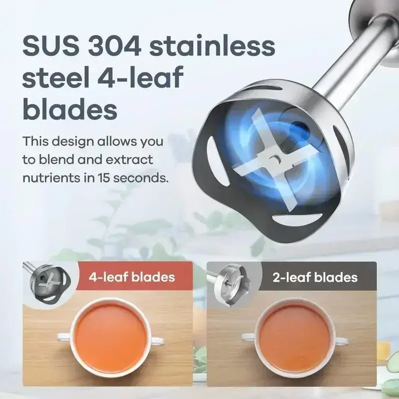 Blend, chop, whisk, and puree with ease using this 5-in-1 hand blender. Featuring 16 speed settings and a stainless steel blade for smooth, precise results.
