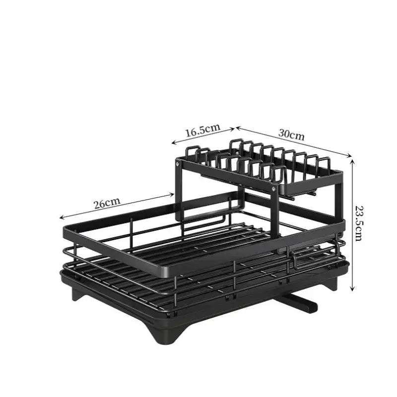 Adjustable carbon steel dish drying rack with utensil holder