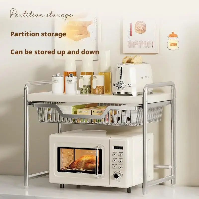 Maximize your kitchen space with this sturdy, multi-layer shelf. Perfect for your microwave, rice cooker, and everyday utensils.