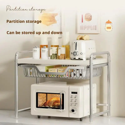 Maximize your kitchen space with this sturdy, multi-layer shelf. Perfect for your microwave, rice cooker, and everyday utensils.