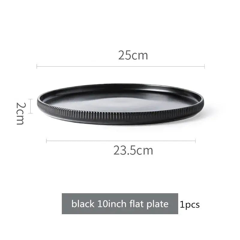 Elegant black porcelain plates with gold rim finish.