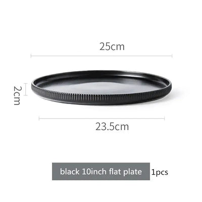 Elegant black porcelain plates with gold rim finish.