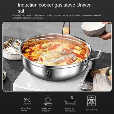 Crafted from 304 stainless steel, this thickened soup pot is non-stick, durable, and perfect for all stovetops—including induction and gas.