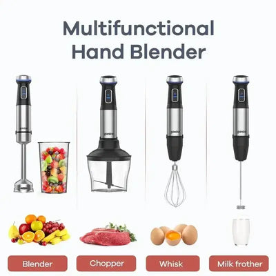Blend, chop, whisk, and puree with ease using this 5-in-1 hand blender. Featuring 16 speed settings and a stainless steel blade for smooth, precise results.