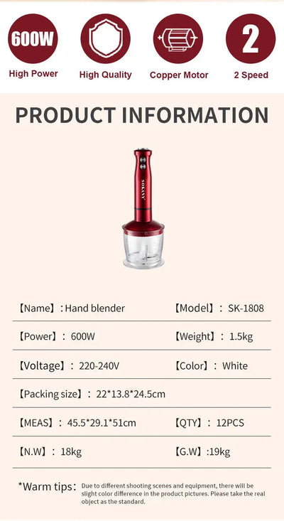 electric immersion hand blender 5 in 1 with whisk