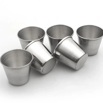 Sleek metal shot cups built to last. Use them for camping drinks, kitchen sauces, or party shots. A stylish, reusable alternative to plastic.