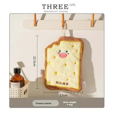 Soft and fun kitchen hand wipe with a hanging loop—quick-dry flannel fabric makes cleanup easy and stylish.