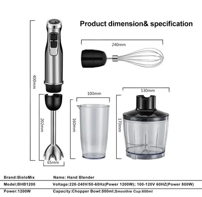 BioloMix 4 in 1 immersion hand blender with chopper