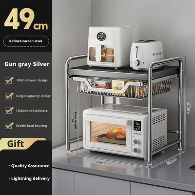 Maximize your kitchen space with this sturdy, multi-layer shelf. Perfect for your microwave, rice cooker, and everyday utensils.