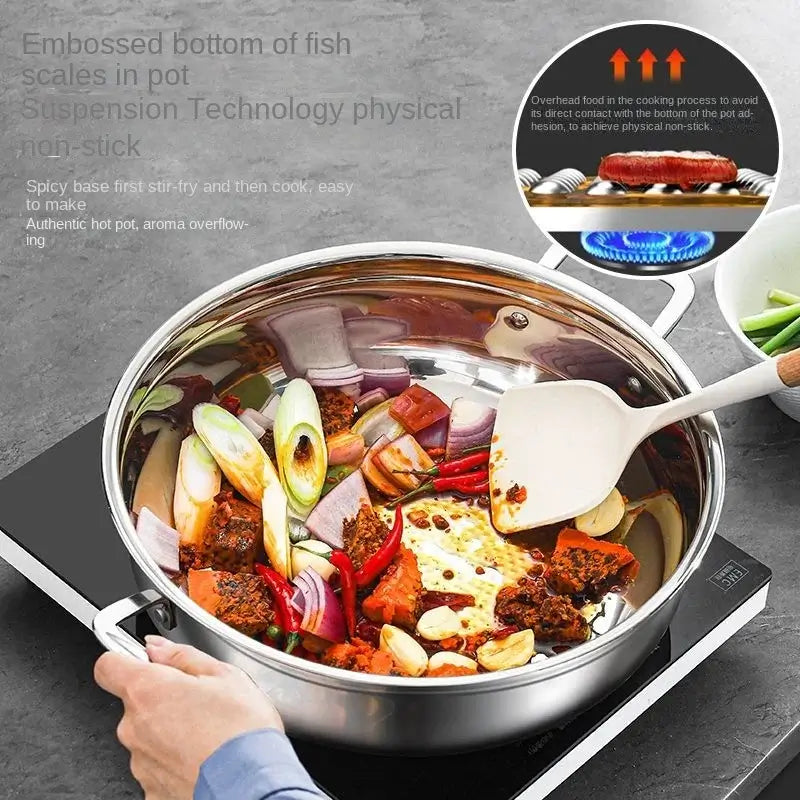 Crafted from 304 stainless steel, this thickened soup pot is non-stick, durable, and perfect for all stovetops—including induction and gas.