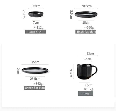 Elegant black porcelain plates with gold rim finish.