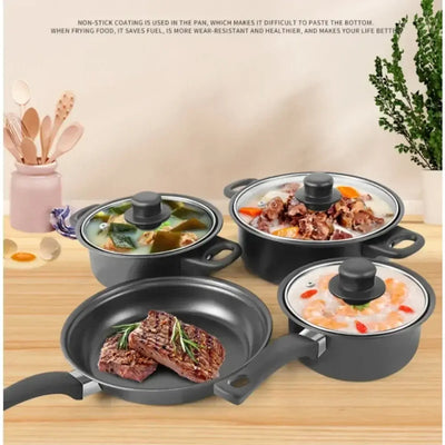 Complete kitchenware set including small frying pan and shovel