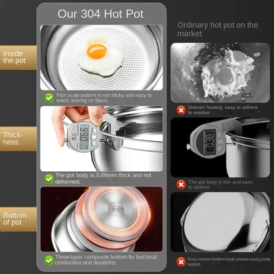 Crafted from 304 stainless steel, this thickened soup pot is non-stick, durable, and perfect for all stovetops—including induction and gas.