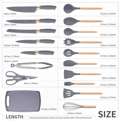 19-piece silicone kitchen utensil set with bamboo holder