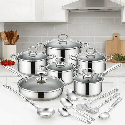 3-ply pots and pans set with stay-cool handles
