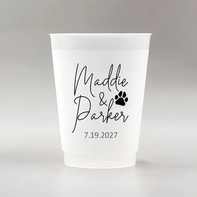 Make your big day unforgettable with our 12oz frosted plastic cups—customized with names, dates, or quotes for the perfect personal touch.