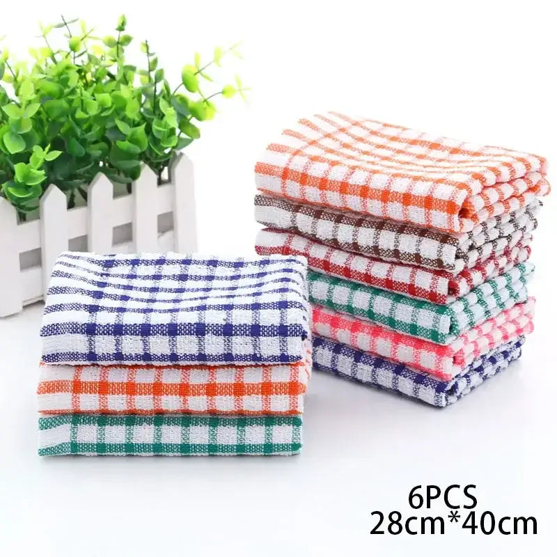 Durable velvet cotton dishcloths, 6-pack. These absorbent towels make kitchen cleaning easy and efficient.