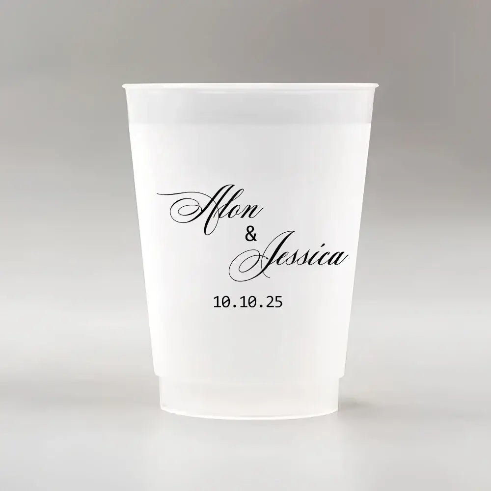 Make your big day unforgettable with our 12oz frosted plastic cups—customized with names, dates, or quotes for the perfect personal touch.
