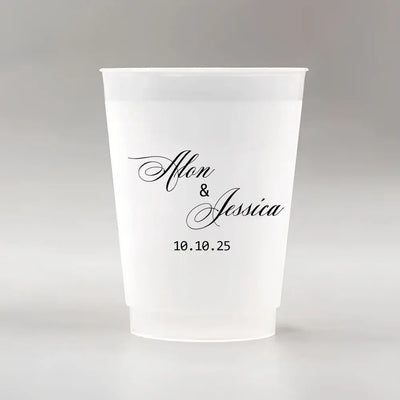 Make your big day unforgettable with our 12oz frosted plastic cups—customized with names, dates, or quotes for the perfect personal touch.