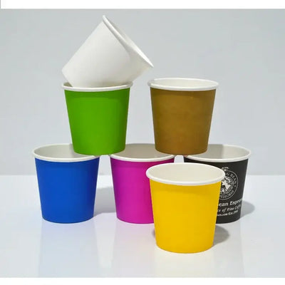 Perfect for espresso, desserts, or tastings—these 4oz solid color paper cups are stylish, sturdy, and disposable for quick clean-up.