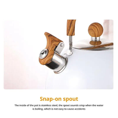 Boil with ease using this 2.5/3L stainless steel whistle kettle—thickened base for fast heating and a loud whistle for perfect timing.