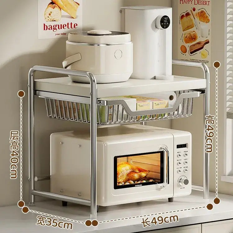 Maximize your kitchen space with this sturdy, multi-layer shelf. Perfect for your microwave, rice cooker, and everyday utensils.