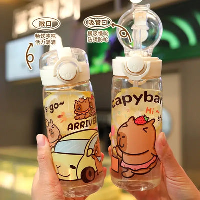 Stay hydrated in style! This 400ml Capibala cartoon cup comes with a secure lid and strap—perfect for kids on the go.