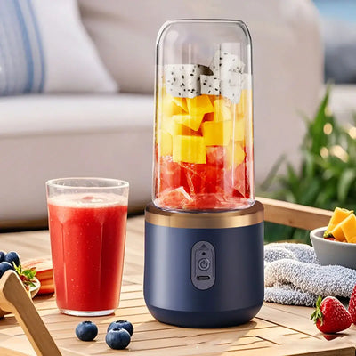 Blend anywhere, anytime. This sleek 2-in-1 portable blender charges via USB and lets you enjoy fresh smoothies and juices on the go.