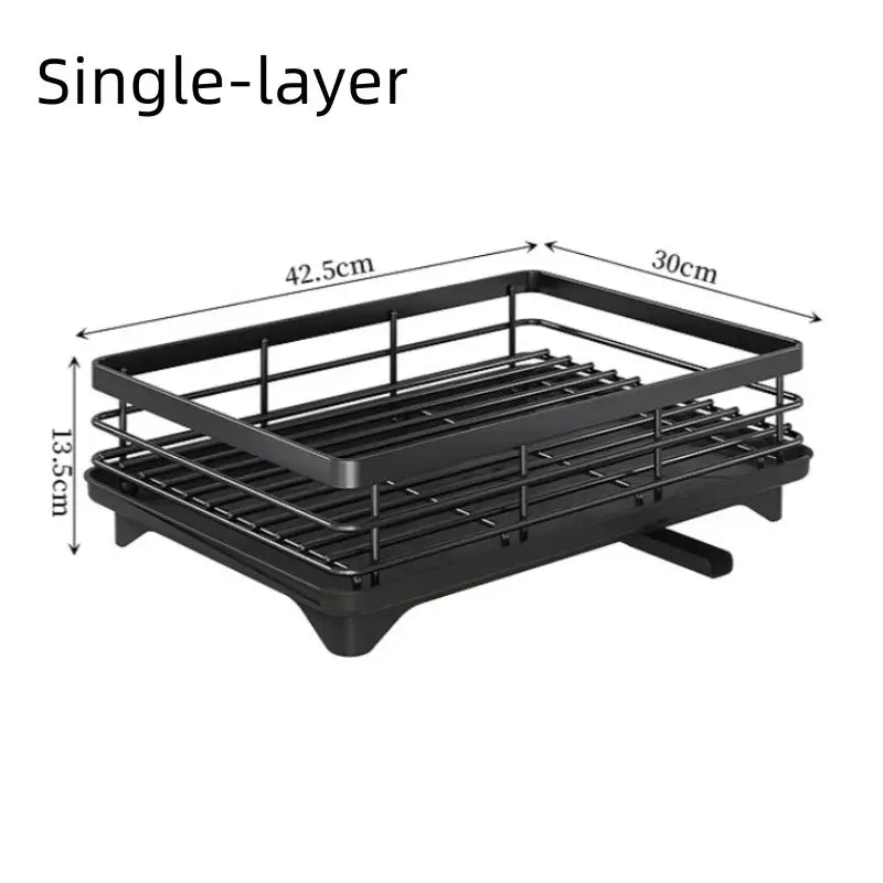 Adjustable carbon steel dish drying rack with utensil holder