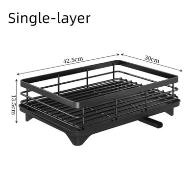 Adjustable carbon steel dish drying rack with utensil holder