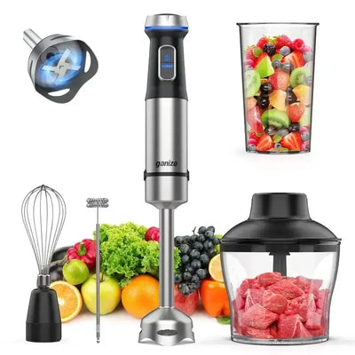 Blend, chop, whisk, and puree with ease using this 5-in-1 hand blender. Featuring 16 speed settings and a stainless steel blade for smooth, precise results.