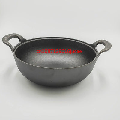 Durable cast iron stew pot with double handles—perfect for soups, stews, and stir-fries. Even heat, non-stick cooking without coating.