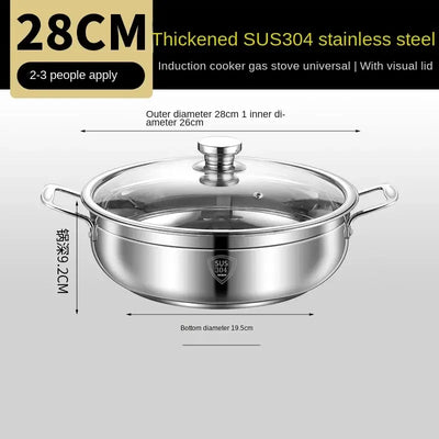 Crafted from 304 stainless steel, this thickened soup pot is non-stick, durable, and perfect for all stovetops—including induction and gas.
