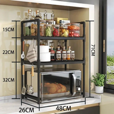 Maximize your kitchen space with this double-deck rack—perfect for your microwave, spices, and utensils. Strong, sleek, and built for daily use.
