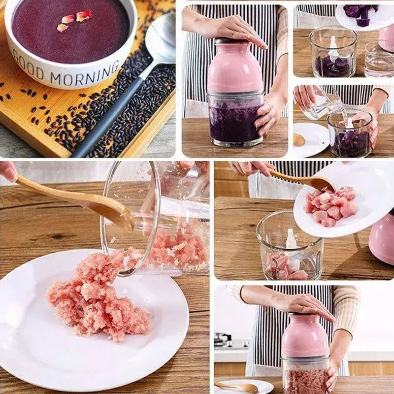 Blend, chop, and juice with ease. This compact electric blender is perfect for smoothies, baby food, meats, and veggies—your all-in-one kitchen helper.