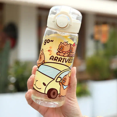 Stay hydrated in style! This 400ml Capibala cartoon cup comes with a secure lid and strap—perfect for kids on the go.