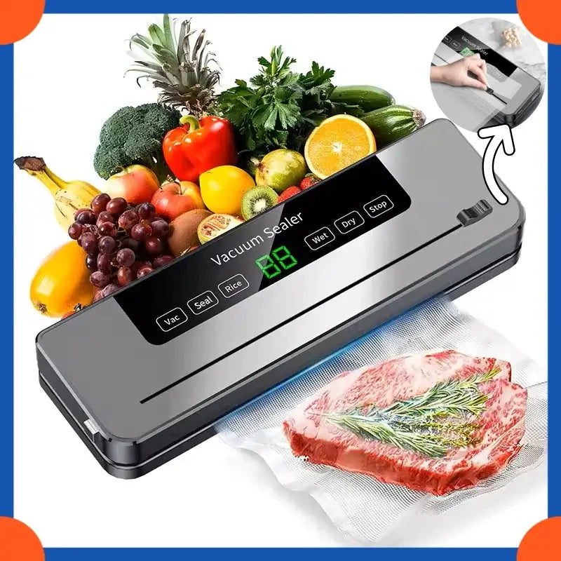 Vacuum sealer machine with built-in cutter for food storage